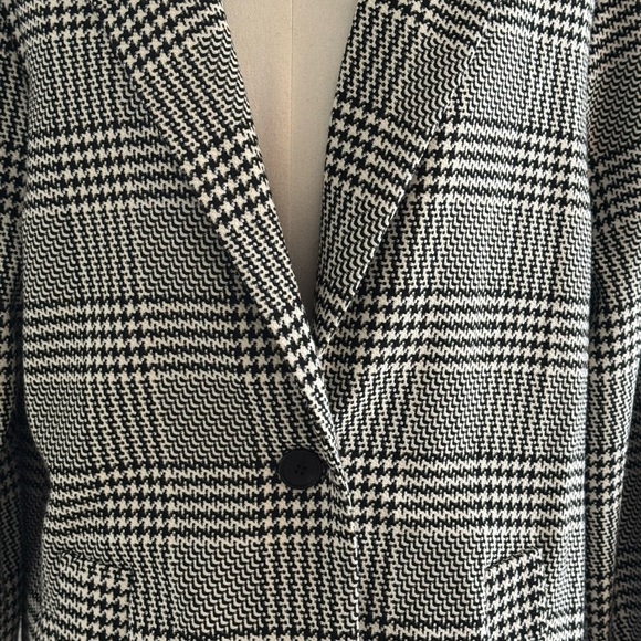 ZARA Houndstooth Black White One Button‎ Blazer Oversized Relaxed Fit Size S - Picture 4 of 9